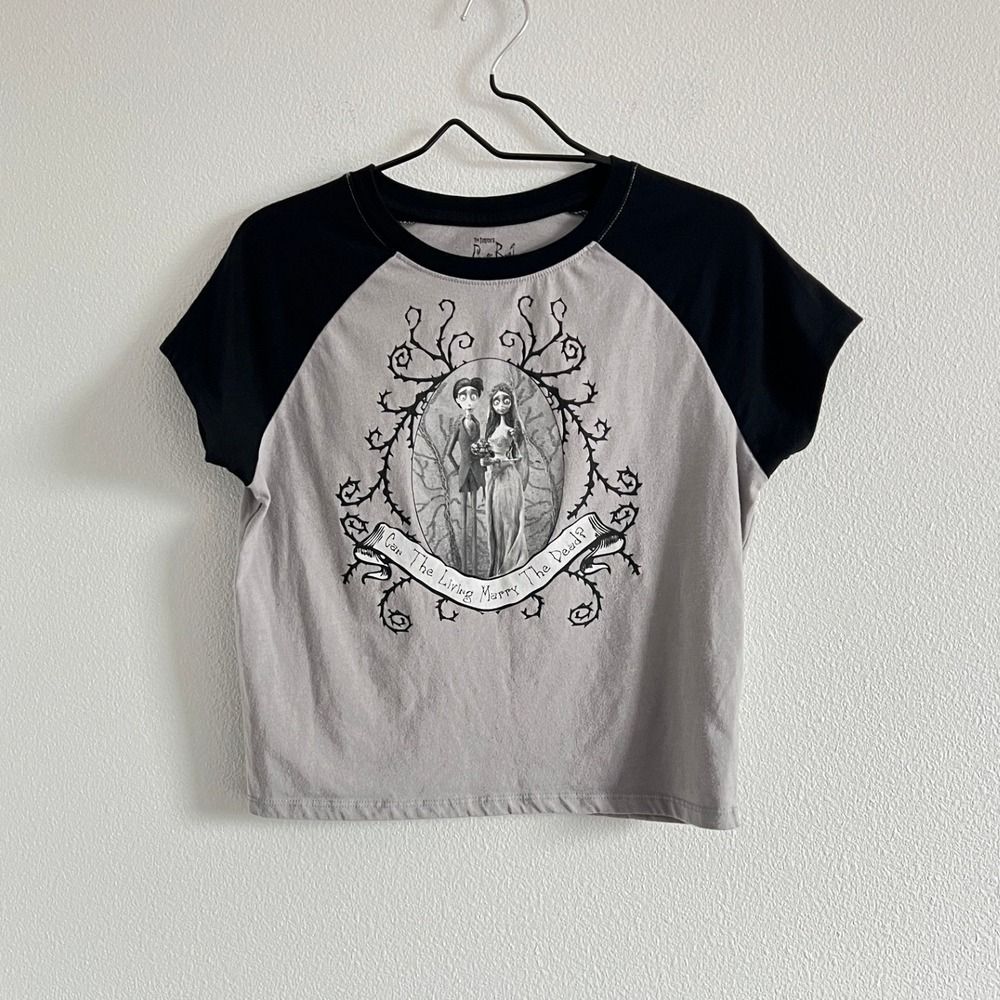 Corpse Bride Gray/Black Raglan Victor/Emily Graphic Tee XL Whimsygoth Grunge Emo
